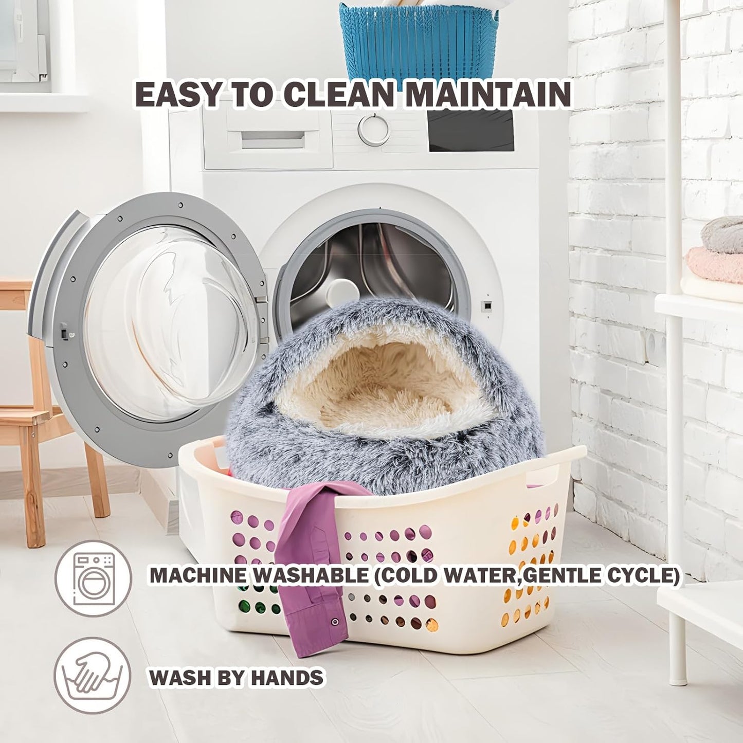 Cat Bed for Indoor Cats, Calming Cozy Cave with Self-Warming Plush, Entire Bed Machine Washable & Anti-Slip Base, Breathable Pet Bed for Small Cats&Dogs All Seasons (Grey, 20 * 20inch) - Pet Explorer