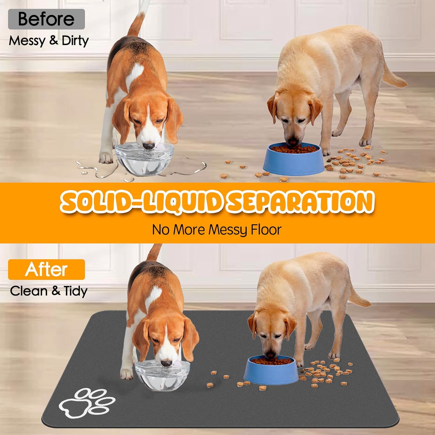 Dog Food Mat, 39.4"x31.5" Largest Absorbent Dog Mat for Food and Water, Non Skid Cat Bowl Mat, No Stains Quick Dry for Pet Water Dispenser Pet Supplies for Messy Drinkers - Pet Explorer
