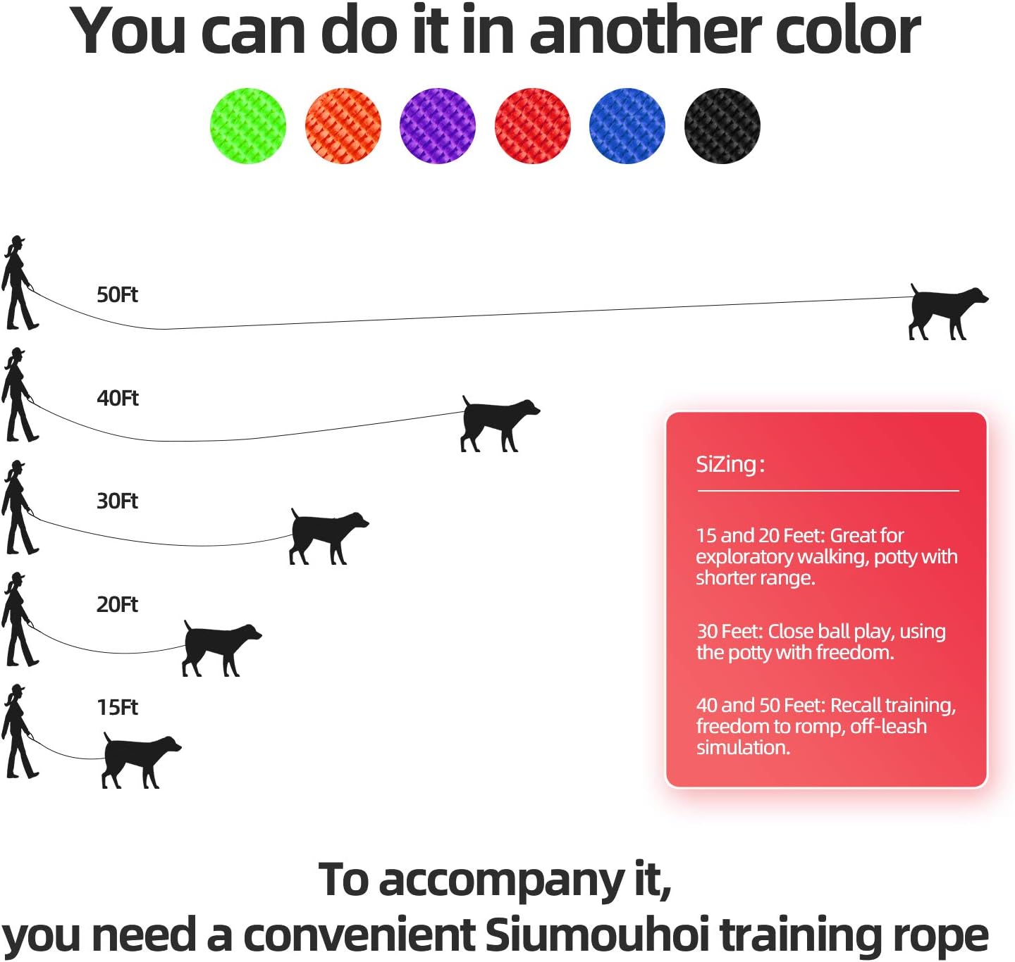 Dog/Puppy Obedience Recall Training Agility Lead - 15ft 20ft 30ft 40ft 50ft Training Leash - Great for Play, Camping, or Backyard - Blue 50ft (Blue, 50 Feet)