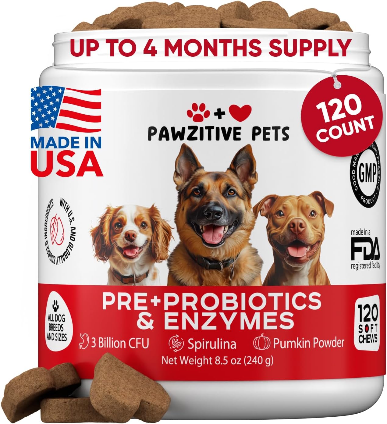 Probiotics for Dogs Digestive Health - Probiotic Chews for Gut Health, Itchy Skin Yeast, Diarrhea - USA Product - Immune Support Supplement - Dog Digestive Support & Allergy Relief Chews with Enzymes - Pet Explorer