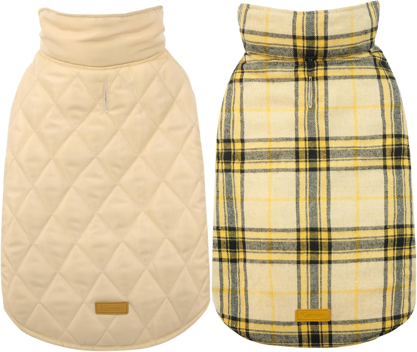 Kuoser Warm Dog Coat, Waterproof Dog Jacket for Extra Large Dogs, Adjustable Durable XXXL Doggie Winter Coat Reversible Puppy Cold Weather Apparel for Large Breed, Yellow 3XL