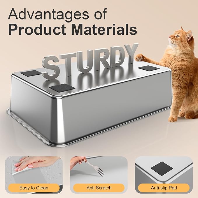 Stainless Steel Litter Box with Lid XL Extra Large Litter Box Enclosed Top Entry Metal Litterbox for Big Cats Easy Cleaning Anti-Leakage & High Sided with Mat Aisle & Scoop, Dark Grey