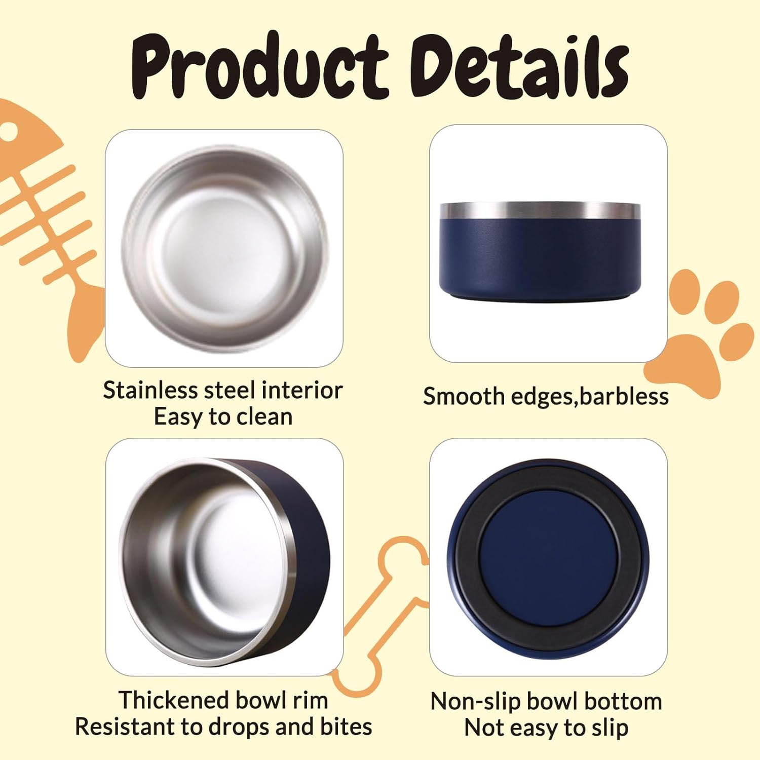42OZ Personalized Dog Bowl Laser Engraved Custom Pet Name 18/32/42/64 oz No Slip Stainless Steel Insulated Bite-Resistant Food Water Dishes-Red - Pet Explorer