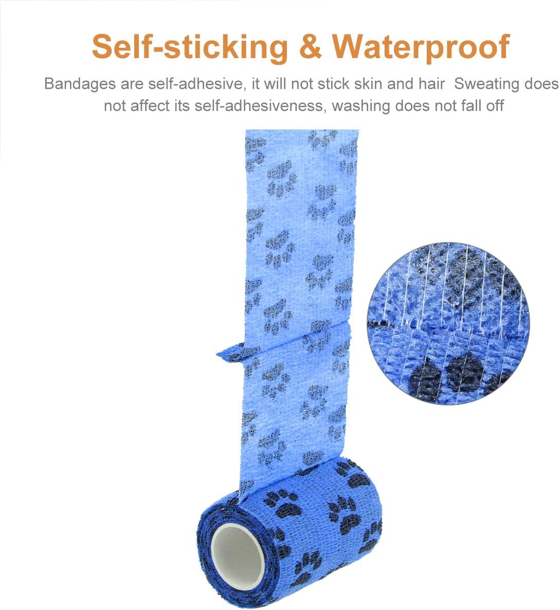 AUPCON Vet Wrap Cohesive Bandages Bulk Self Adhesive Bandage Wrap Self Adherent Wrap Non-Woven for Dogs Pet Animals & Ankle Sprains & Swelling (3 Inch Blue Claw) - Pet Explorer
