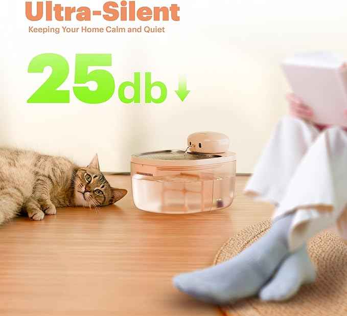 PetTop® Pumpless Cat Water Fountain - 102oz/ 3L - Stainless Steel Tray – 3600mAh Battery Operated with Motion Sensor - The Easiest to Clean