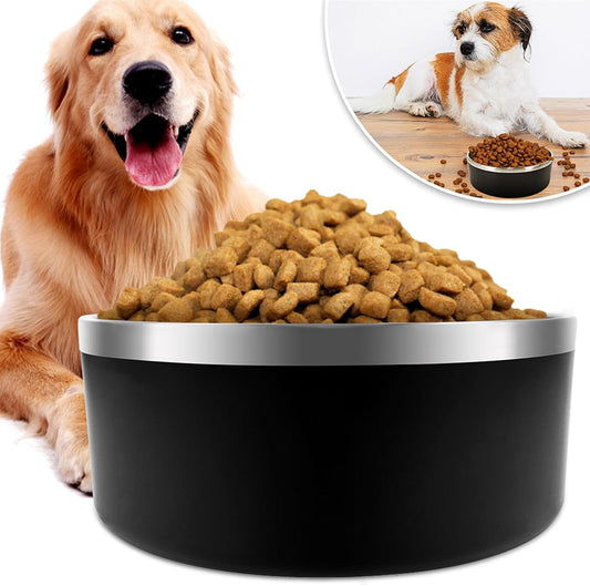 IKITCHEN Dog Bowl for Food and Water, 40 Oz Stainless Steel Pet Feeding Bowl, Durable Non-Skid Double Wall Insulated Heavy Duty with Rubber Bottom for Medium Large Sized Dogs (40 Ounces/5 Cup, Black) - Pet Explorer