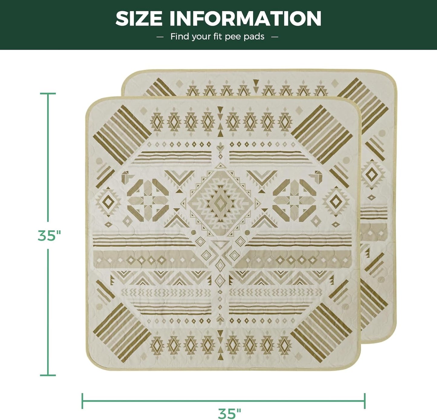 FXW Washable Pee Pads for Dogs, Puppy Pads with Super Absorbent, Specifically Designed for Potty Training, 35" Square, Khaki Geometric, 2 Packs - Pet Explorer
