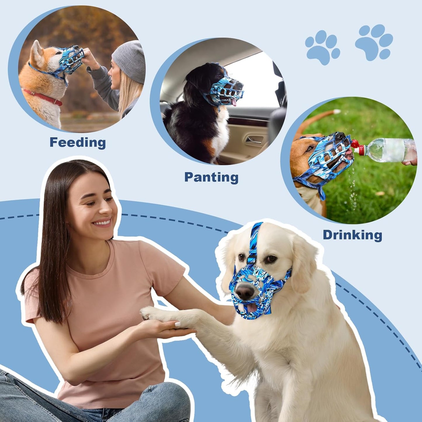 Basket Muzzle to Prevent Biting, Dog Muzzle for Large Medium Small Dogs Allows Panting Drinking Anti Chewing, Perfect for Grooming Trimming Training and Aggressive Reactive Dogs (Blue, Size 4) - Pet Explorer