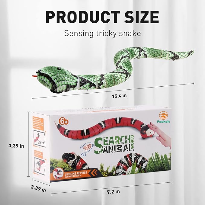 Cat Toys Interactive,Kitten Toys,Realistic Simulation Smart Sensing Snake Toy,USB Rechargeable,Automatically Sense Obstacles and Escape,Tricky for Indoor Cats Dogs(Green Snake)