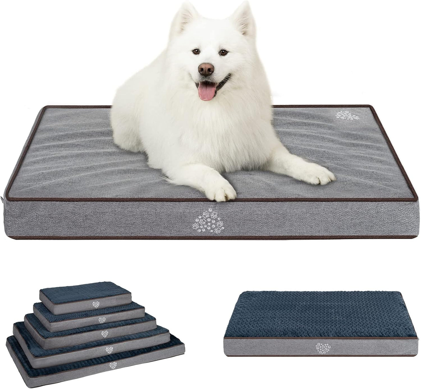 VANKEAN Dog Bed Soft Crate Pad Mat Reversible Cool & Warm, Washable Comfy Kennel Pad with Orthopedic Egg-Crate Foam for Small Medium Large Dogs, Water-Resistant Pet Bed, Gray/Dark Blue - Pet Explorer