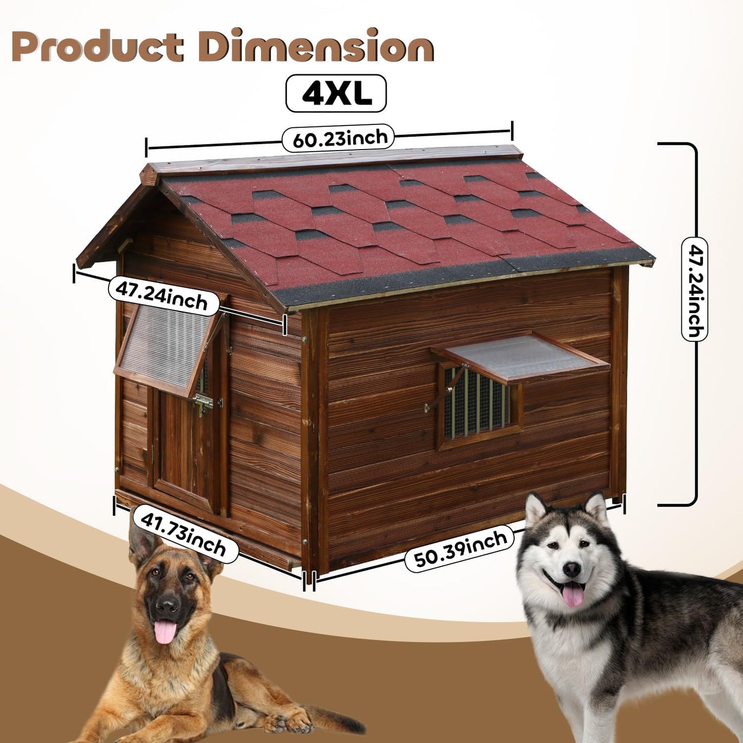 Dog House Outdoor for Large Breed Dogs,Waterproof Dog House Outdoor Outside with Weatherproof Finish,Door,Cozy Dog Kennel Indoor Large for All Seasons,4XL- 60.24"(D) X 47.24"(W) X 50.39 "(H) - Pet Explorer