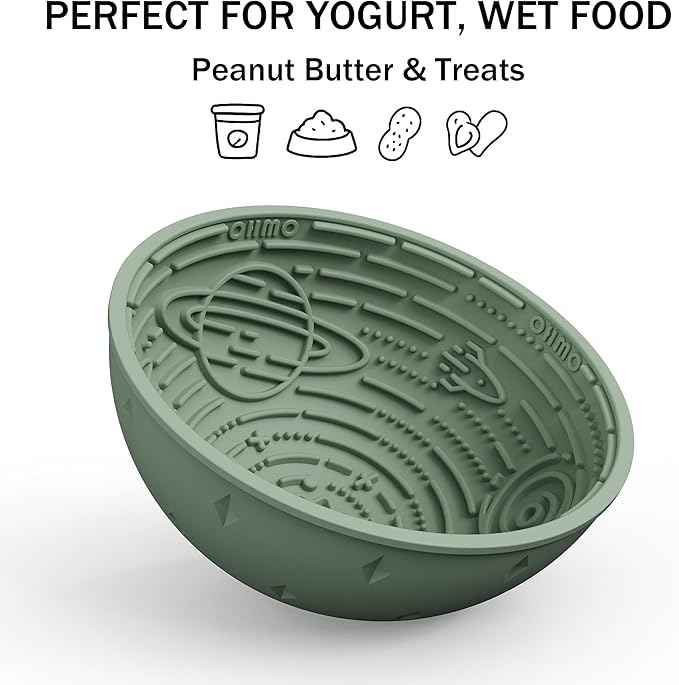 OHMO Slow Feeder Bowl Lick Mat for Dogs(Sage Green, 6.3") Interactive Soft Silicone w/Wobbly & Stable Galaxy Design, Reduces Pet Boredom Anxiety, Easy Clean