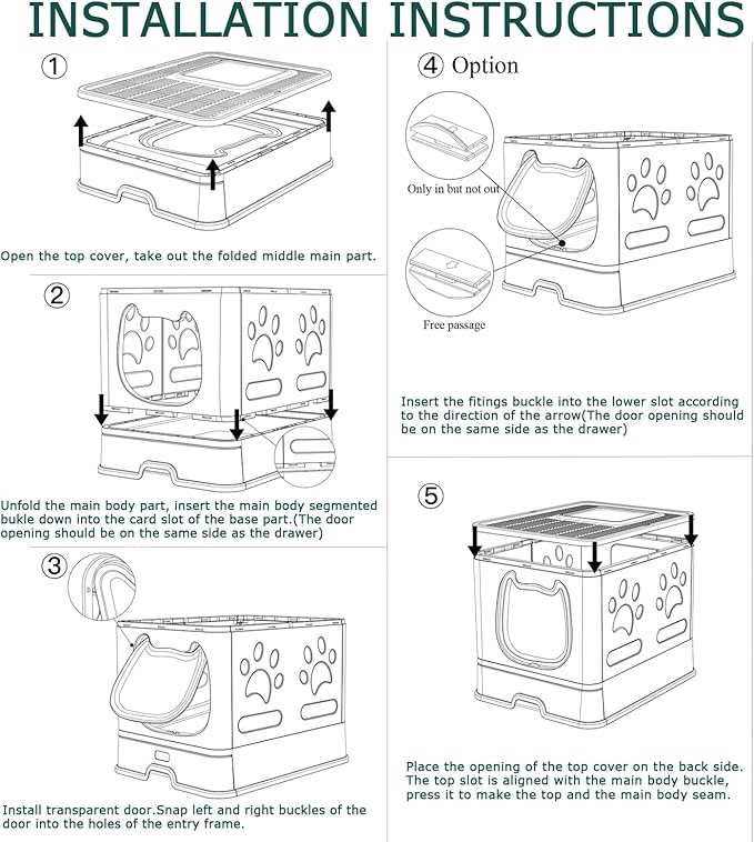 Cat Litter Box with Lid, Foldable Enclosed Covered Top Entry Kitten Litter Boxes for Growing Cats, Drawer Type Kitty Toilet with in/Out Front Door