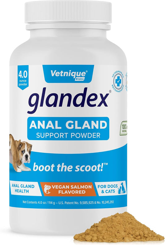 Vetnique Labs Glandex Dog Fiber Supplement Powder for Anal Glands with Pumpkin, Digestive Enzymes & Dog Probiotics for Digestive Health - Vet Recommended - Boot The Scoot (Vegan Salmon, 4.0oz Powder) - Pet Explorer