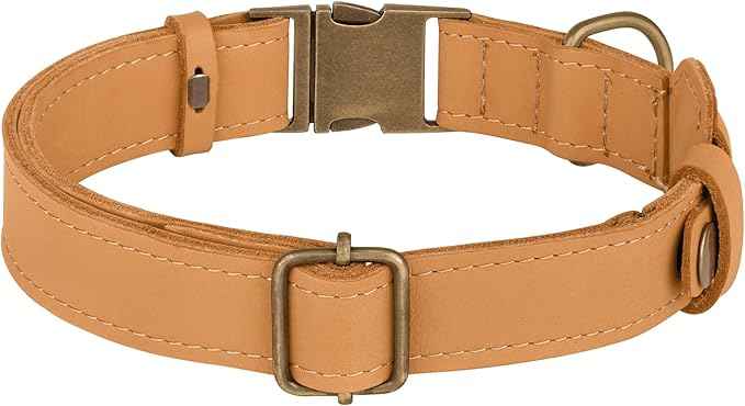 AirTag Dog Collar - Genuine Leather Dog Collar with Apple AirTag Holder and Metal Buckle - Smart GPS Tracking Pet Collars (Light Brown, XL, 20"-25" Neck Fit)