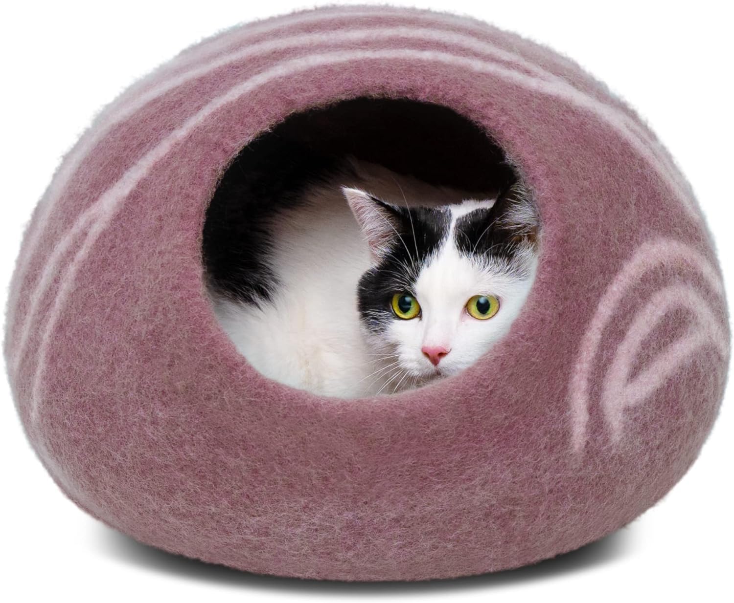 MEOWFIA Cat Cave – Premium Felt Cat Bed for Indoor Cats, Handmade 100% Merino Wool (Gold Rose, Large) - Pet Explorer