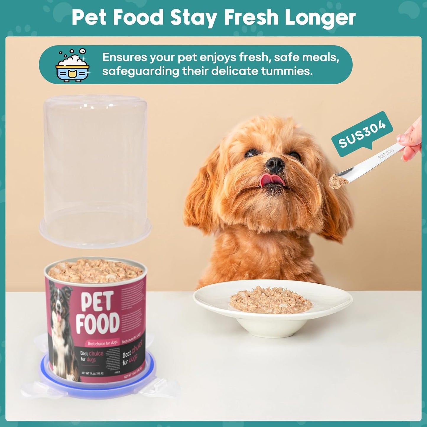 REFLYING Canned Cat Food Storage Lids,Reusable Airtight Can Cover Pet Food Sealer - Keeps Cat Food Storage Can Fresh, Cat Food Container Eliminates Odor, Easy To Use With SUS 304 Spoon,Can Opener