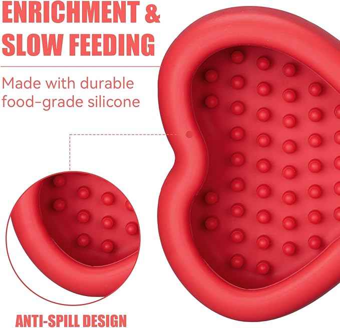 Lick Mat for Dogs, Animire Anti-Spilled Bow Tie Lick Bowls for Anxiety Relief, Silicone Slow Feeder Licking Pad with Suction Cups, Freezeable Dog Enrichment Toy for Boredom and Distraction(Red,L)