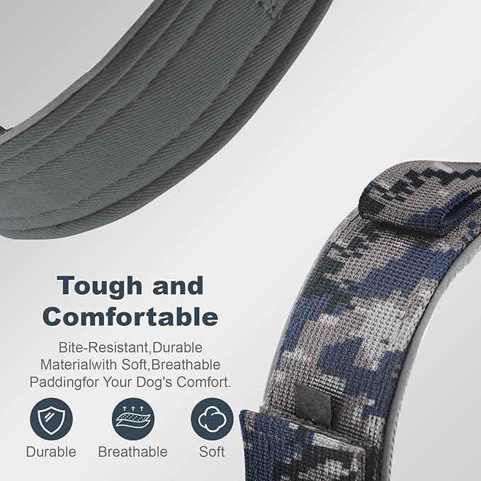 2026 Upgrade Dog Collar with IPX8 Waterproof AirTag Holder,Military Tactical Handle and Ultra-Durable Metal Buckle/Night Reflective,GPS Collar for Medium to Large Dogs (Camouflage Grey/M)