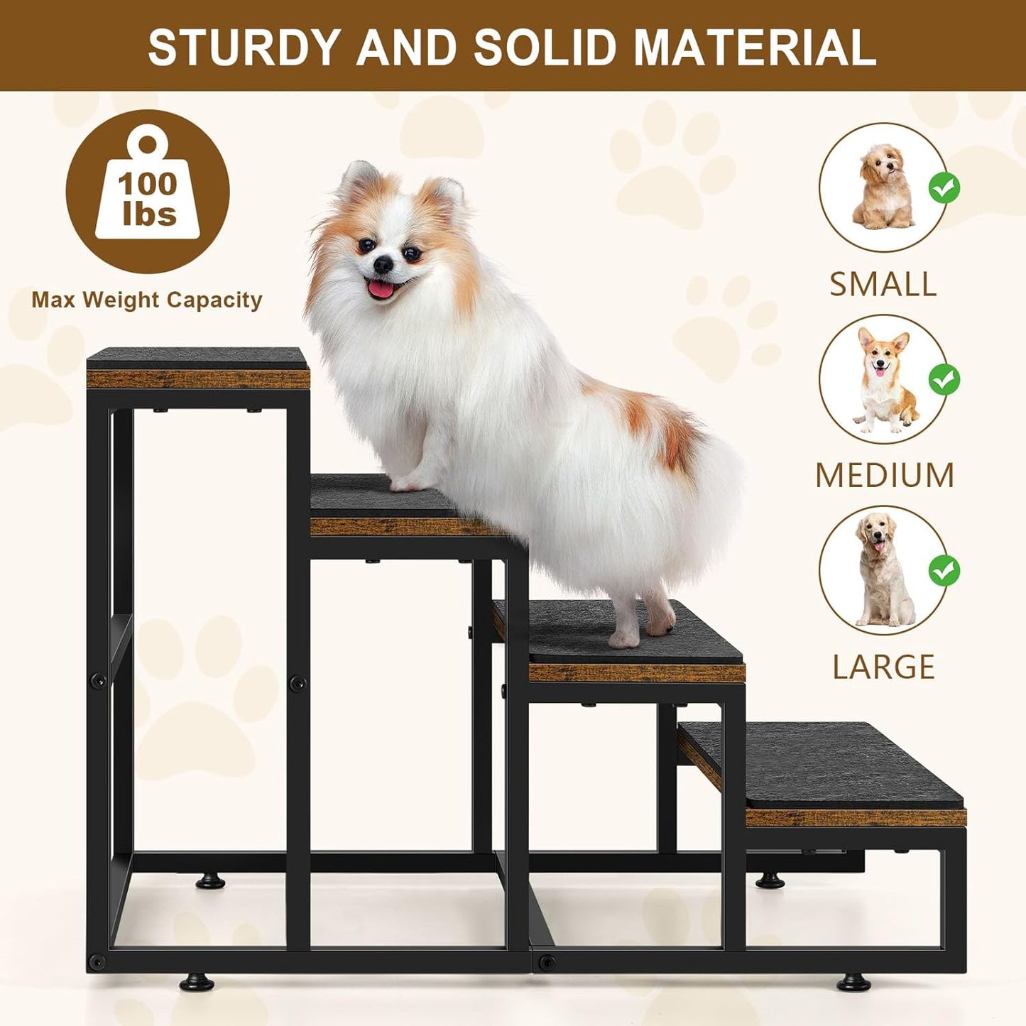 Dog Stairs for High Beds 4 Steps Dog Stairs for Small Medium Dogs Pet Stairs/Steps for Puppy, Cats, and Dogs, Easy to Walk on Dog Step for Beds and Cars - Pet Explorer
