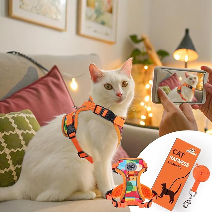 BEAUTYZOO Escape Proof Cat Harness and Leash for Walking, Soft Adjustable Cute Vest for Small to Large Cats, Reflective Breathable Easy-Control Outdoor Jacket, Kitten Harness and Leash Set, Orange, S