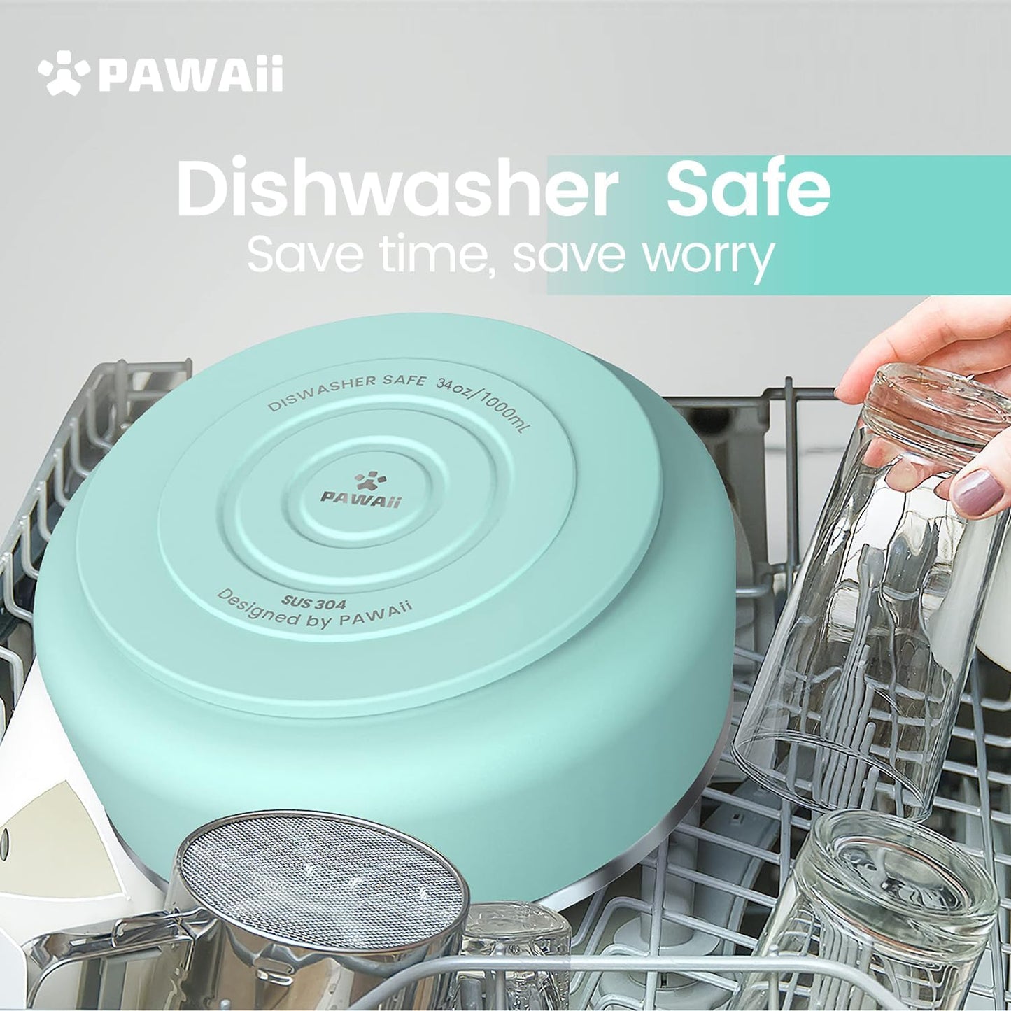 Pawaii Stainless Steel Dog Bowl with Non-Slip Rubber Base & Double Wall Insulation - Durable Design | Includes ID Tag | Dishwasher Safe Food & Water Bowl for All Dogs (34oz) - Pet Explorer