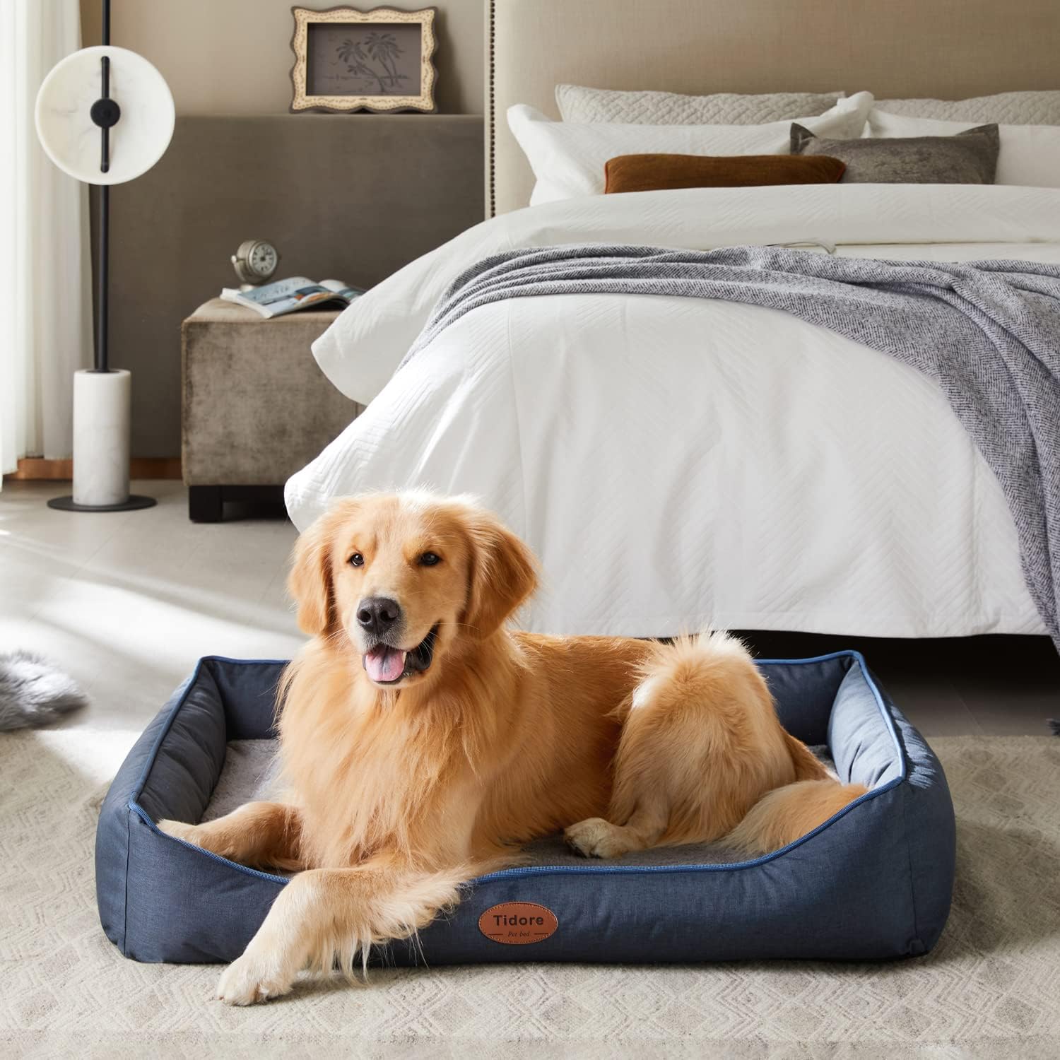 Orthopedic Dog Beds for Medium Dogs, Durable Egg Crate Foam Sofa Dog Bed wit Washable Removable Cover,Waterproof Lining,Pet Bed for Large Dogs (Navy Blue, 39.4" L x 31.5" W x 7.4" Th) - Pet Explorer