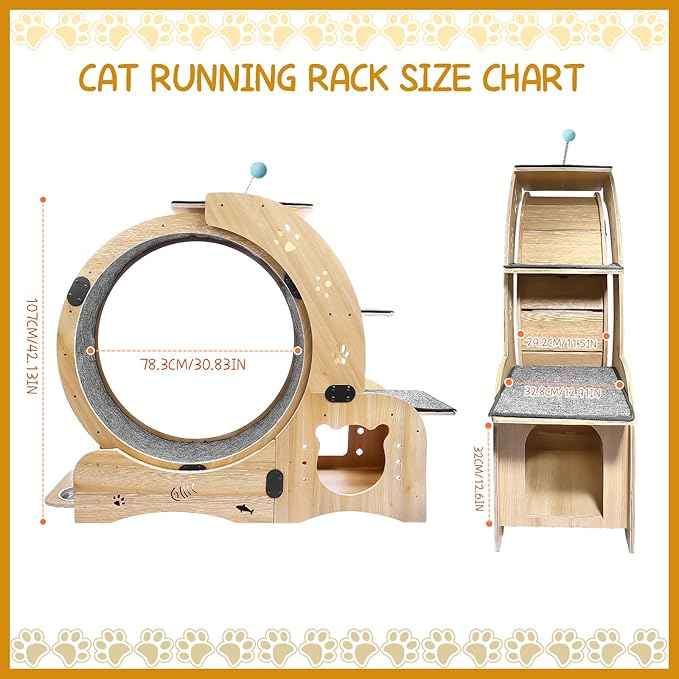 55" cat Wheel，cat Wheels for Indoor Cats，with Cat Bed, Scratching Board, Detachable Mat, Climbing Frame, Nest & Toys,6 in 1 Large Cats Treadmill，for Running/Walking/Training