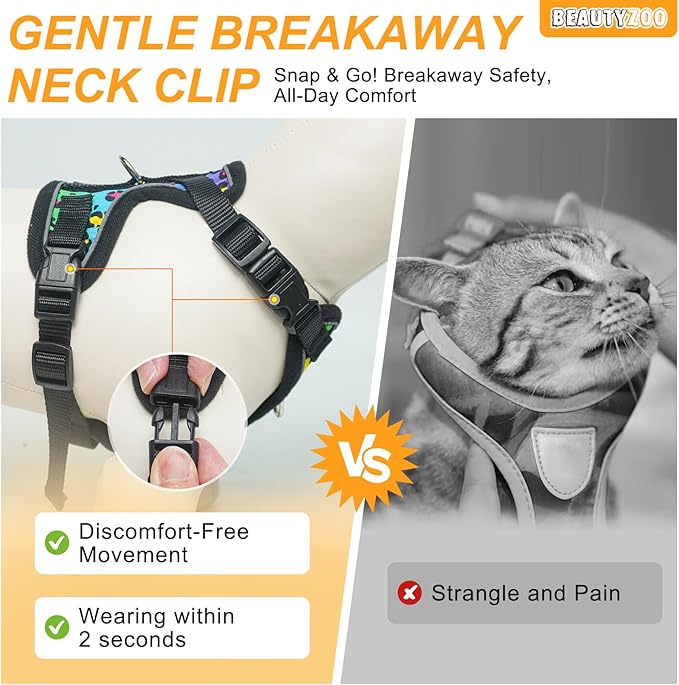 BEAUTYZOO Escape Proof Cat Harness and Leash for Walking, Soft Adjustable Cute Vest for Small to Large Cats, Reflective Breathable Easy-Control Outdoor Jacket, Kitten Harness and Leash Set, Leopard, M