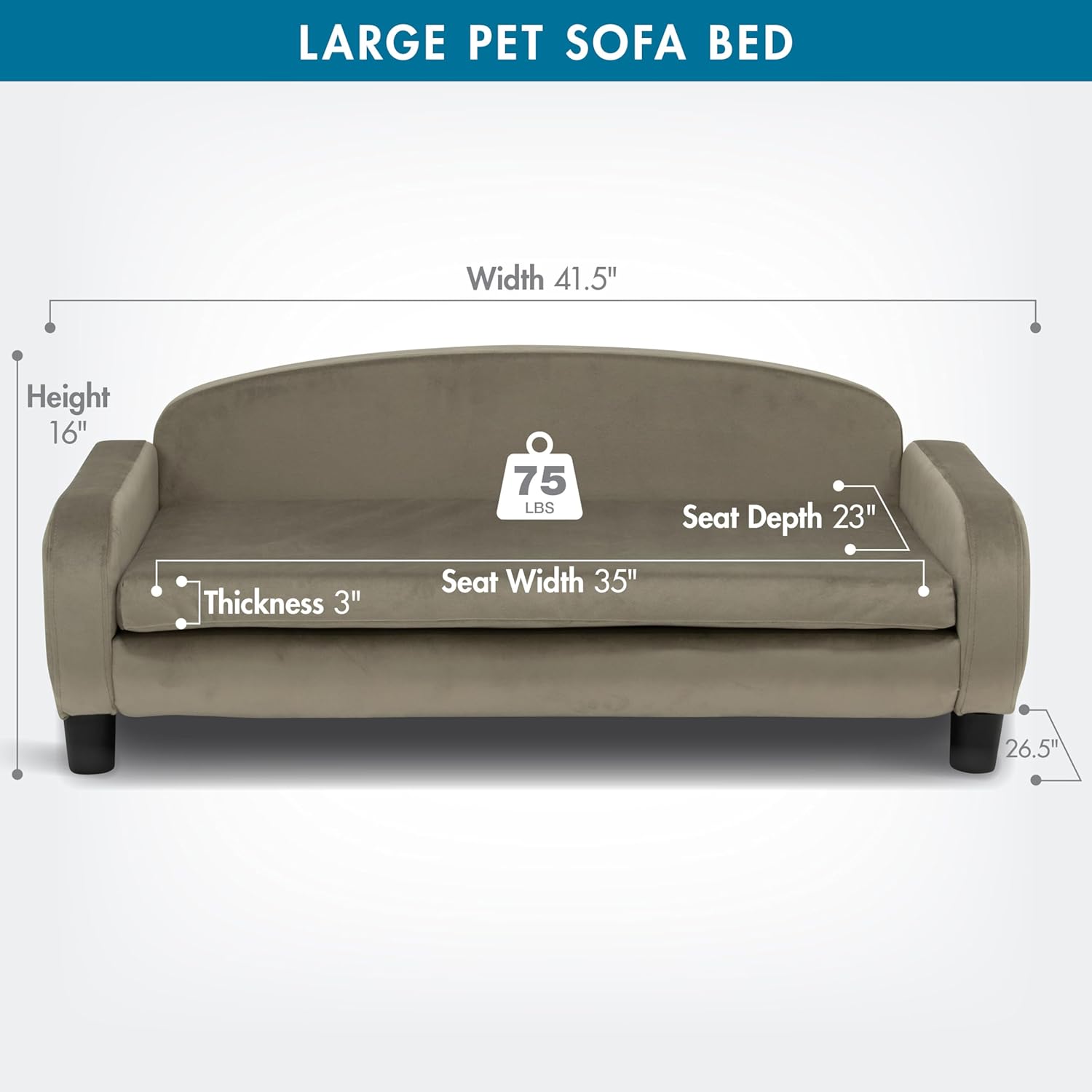 Paws & Purrs Multi-Cat Sofa Bed – 41.5″ Wide Elevated Pet Couch with 3″ Foam Mattress, Removable Machine-Washable Cover – Stylish Indoor Pet Furniture for Two or More Cats and Dogs, Ash - Pet Explorer