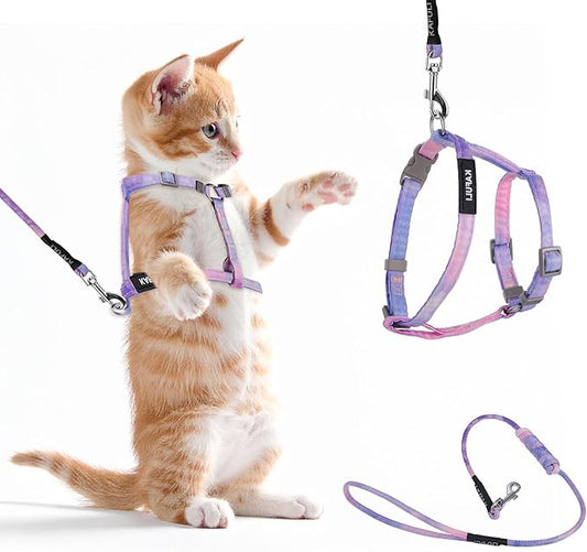 Cat Harness and Leash for Walking Escape Proof Adjustable Soft Harnesses and Leash Set Easy to Wear Kitten Harness for Travel Training and Walking(Gradient Purple)