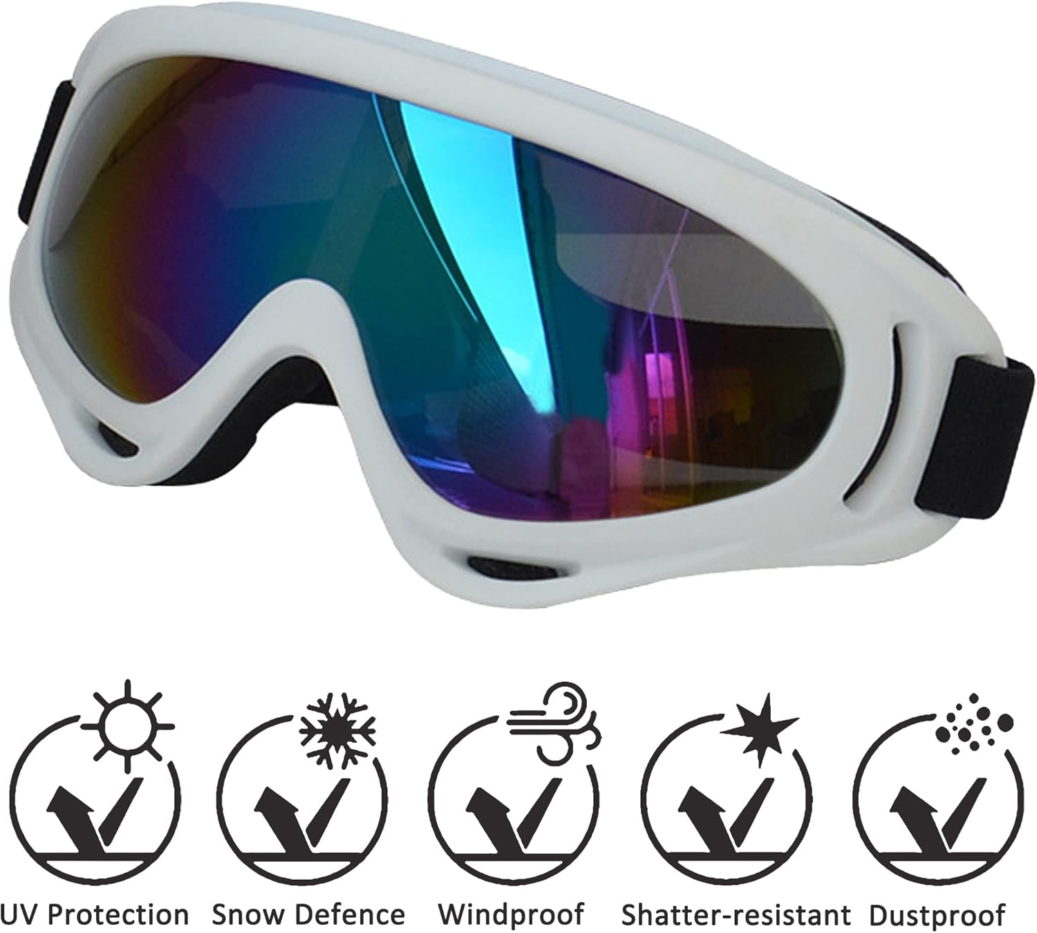 Large Dog Sunglasses With Adjustable Strap UV Protection, Windproof Puppy Eyewear, Suitable for Medium-Large Pets, Eyes Protection, Soft Goggles (White Frame) - Pet Explorer