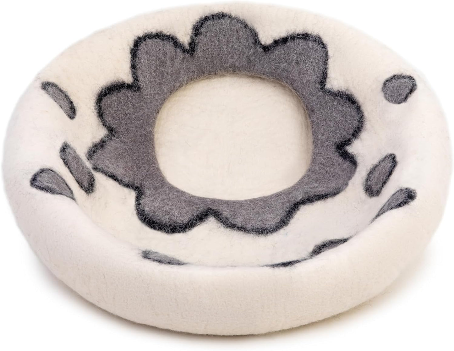 Woolygon Premium Felt Cat Cave Bed – Wool Kitty Beds Handcrafted Kitten Caves Bed for Indoor Cats - Made from 100% Eco-Friendly Merino Wool, Foldable Cat Hidewawy Covered Cat House Pod (Flower Collar) - Pet Explorer