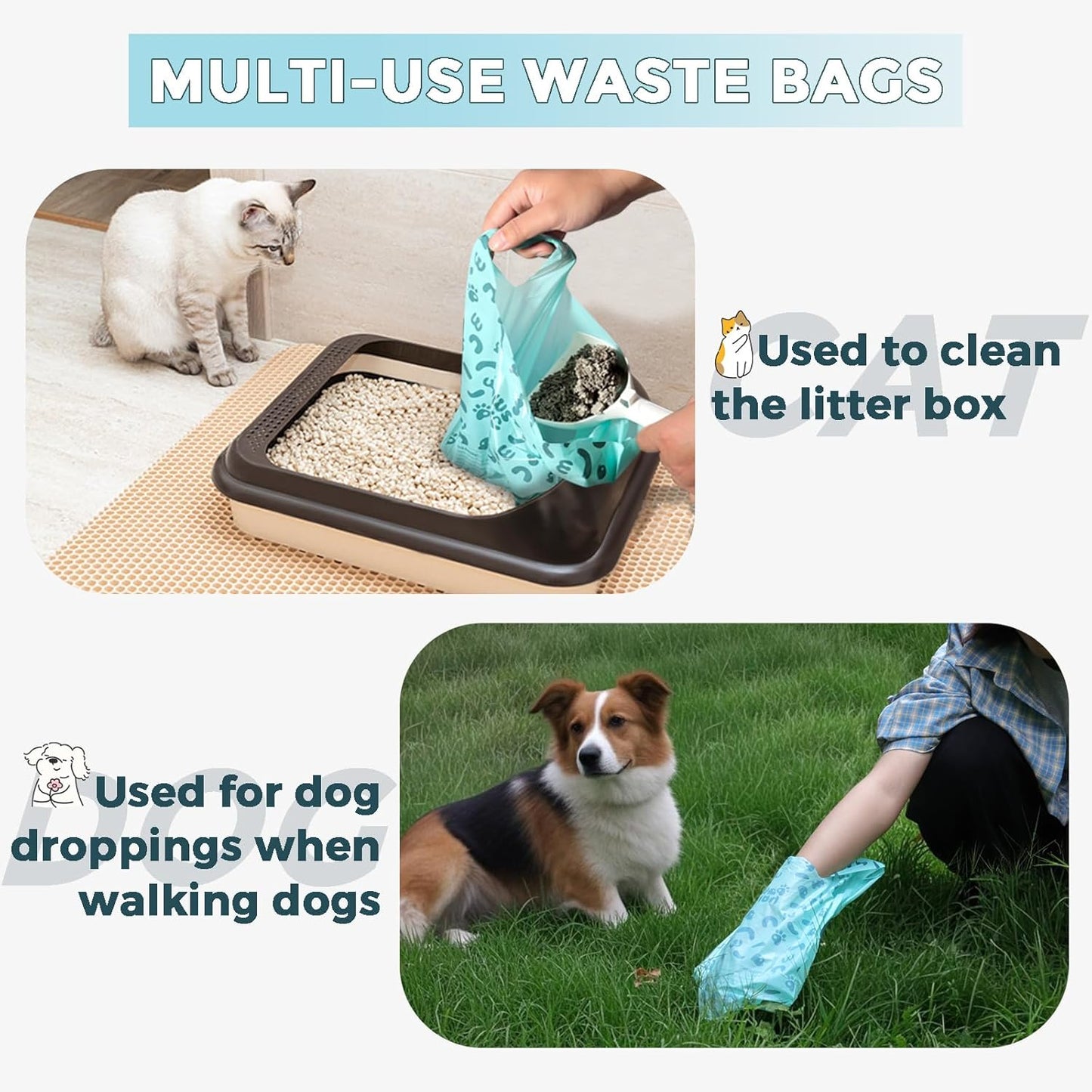 Poop Bags for Dog and Cat - Biodegradable 100% Leak-Proof Pet Waste Bags with Handle, 360 Count, Cornstarch Based Extra Thick, for Dog Poop and Cat Litter Disposal (Unscented) - Pet Explorer