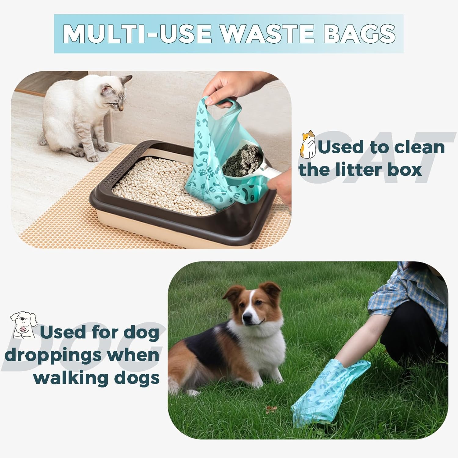 Poop Bags for Dog and Cat - Biodegradable 100% Leak-Proof Pet Waste Bags with Handle, 360 Count, Cornstarch Based Extra Thick, for Dog Poop and Cat Litter Disposal (Unscented) - Pet Explorer
