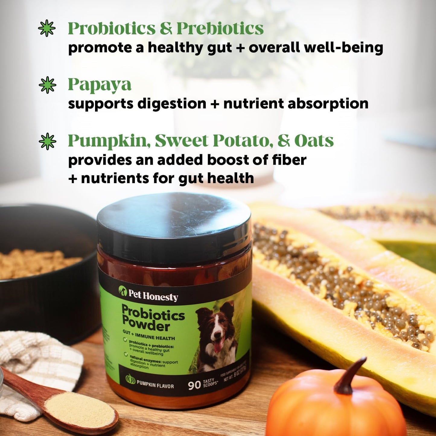 All-Natural Probiotic & Pumpkin Powder Dog Supplement - Prebiotics, Probiotics, Enzymes & Antioxidants for Healthy Gut Flora, Digestion & Immunity (90 Scoops) - Pet Explorer