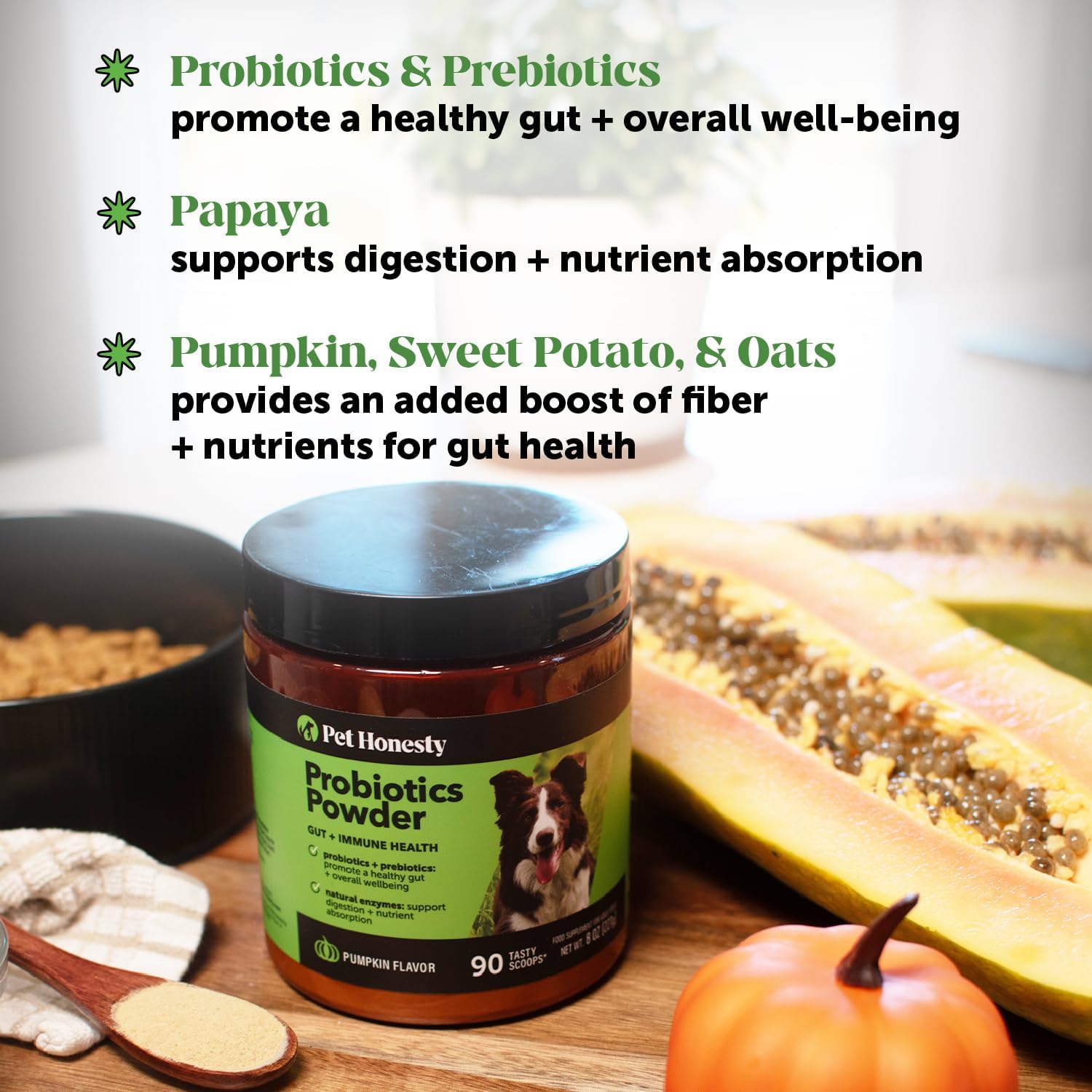All-Natural Probiotic & Pumpkin Powder Dog Supplement - Prebiotics, Probiotics, Enzymes & Antioxidants for Healthy Gut Flora, Digestion & Immunity (90 Scoops) - Pet Explorer
