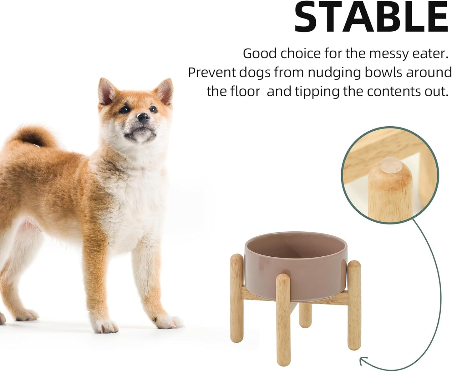 Ceramic 6.1inch Raised Dog Bowl with Stand for Small and Medium Dog Dish Pet Food and Water Bowl (Single Bowl with Stand - Brown Coffee) - Pet Explorer