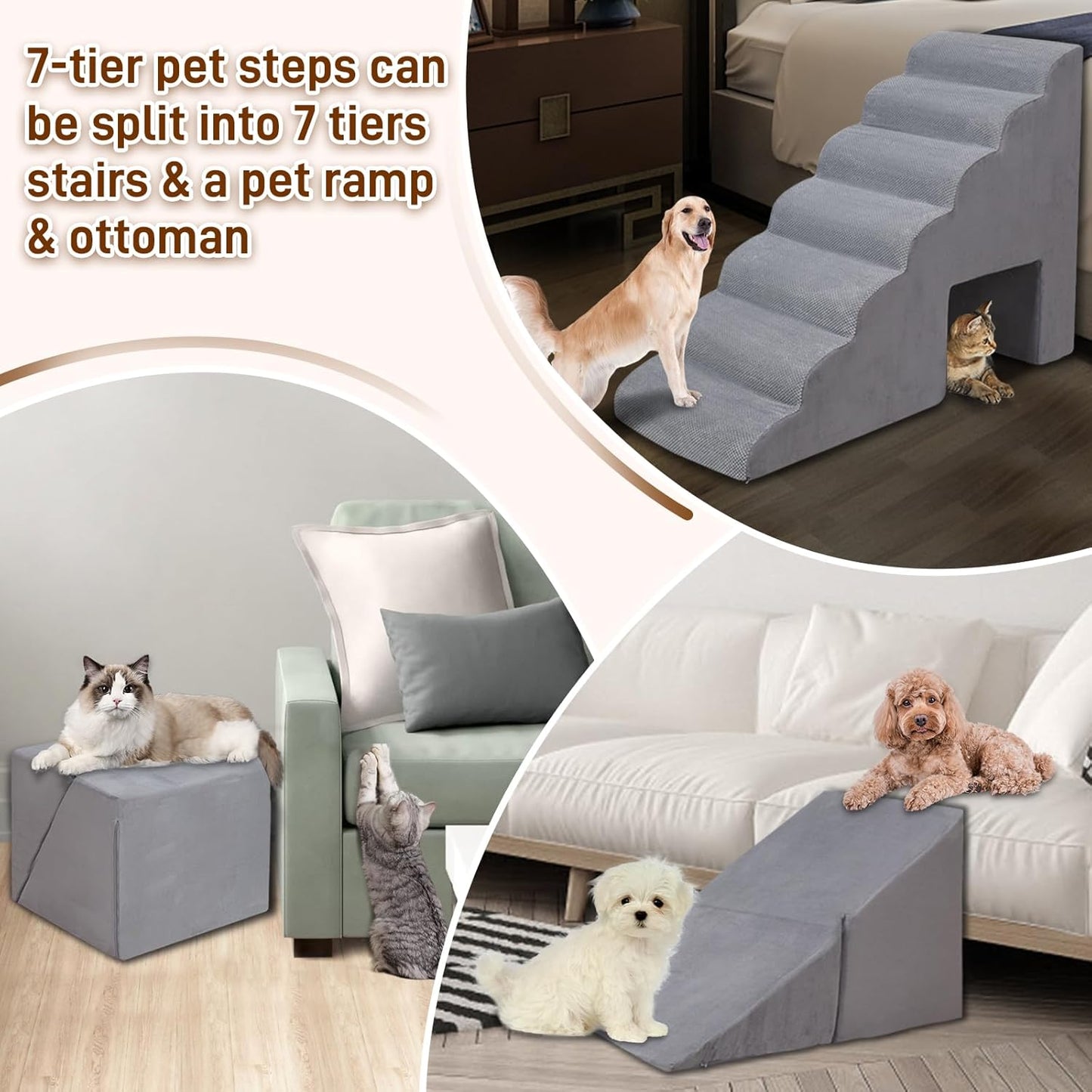 Dog Stairs & Steps for High Beds 30-36 inches High Tall, LitaiL 33inch 7 Steps Pet Stairs/Steps for High Beds Small Large Dogs, Non-Slip Dog Ramps/Ladder for Old Dogs/Cats - Pet Explorer