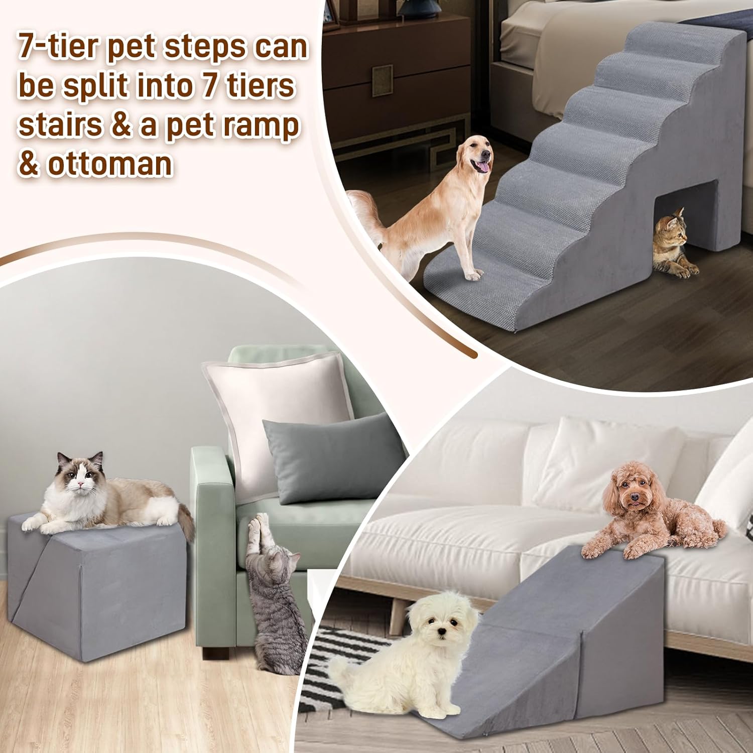 Dog Stairs & Steps for High Beds 30-36 inches High Tall, LitaiL 33inch 7 Steps Pet Stairs/Steps for High Beds Small Large Dogs, Non-Slip Dog Ramps/Ladder for Old Dogs/Cats - Pet Explorer