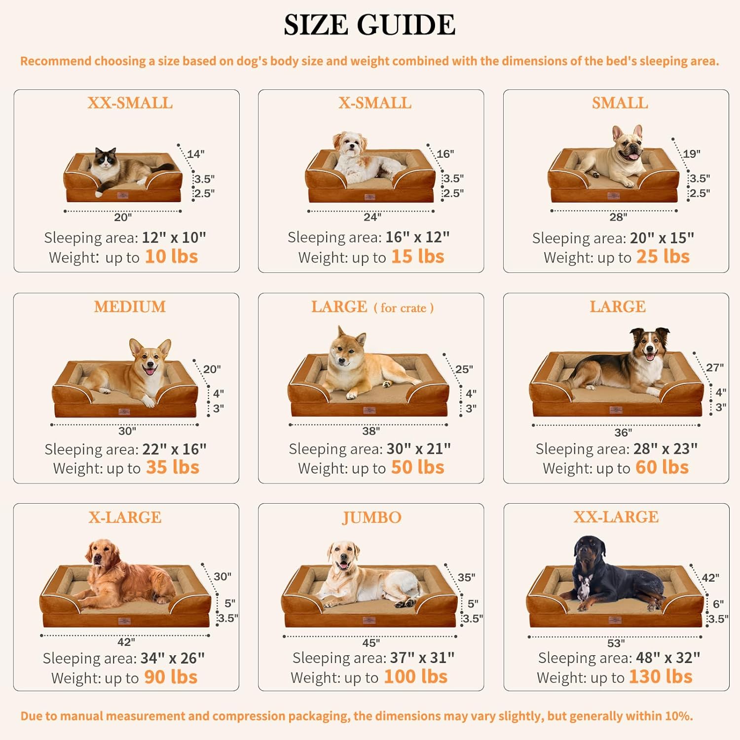 Comfort Expression Large Dog Beds Waterproof Orthopedic Foam Dog Sofa Beds Comfy Pet Bed with Washable Removable Cover & Non-Slip Bottom(Large,Caramel) - Pet Explorer