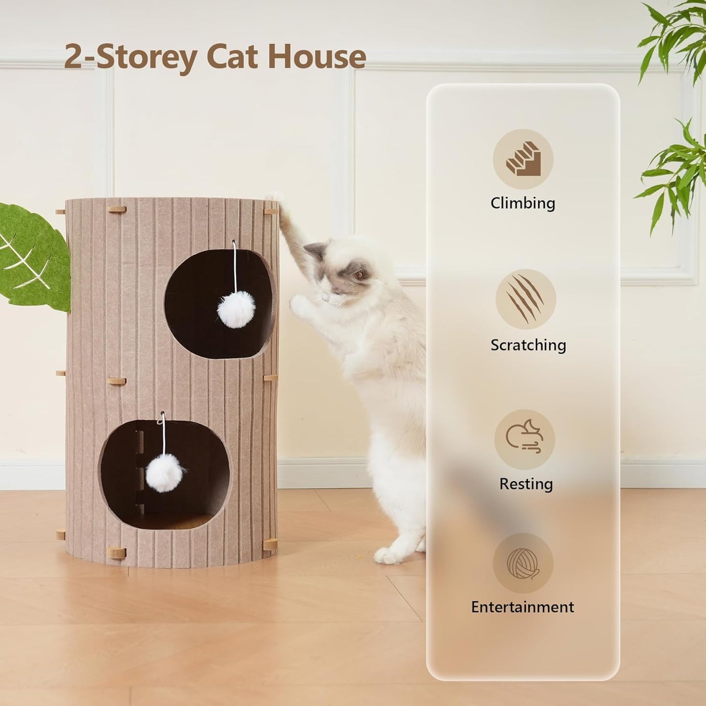 Cat House for Indoor Cats, 2-Storey Large Cat Bed Cave, Felt Covered Cats Tunnel Condo,23.6" - Pet Explorer