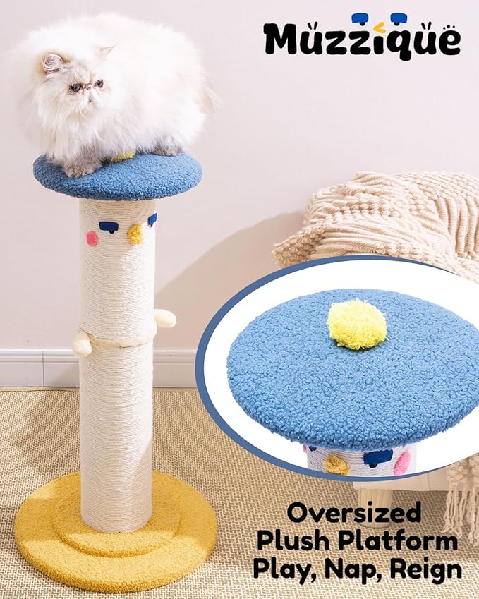 Cat Scratching Post, 31 inch Tall Thicker Scratch Post w/Perch, Full Strectch for Indoor Cats, Adult/Kitten/Kitty Sisal Rope Scratcher, Large Play Toy Stand, Cute Adjustable Heights Furniture