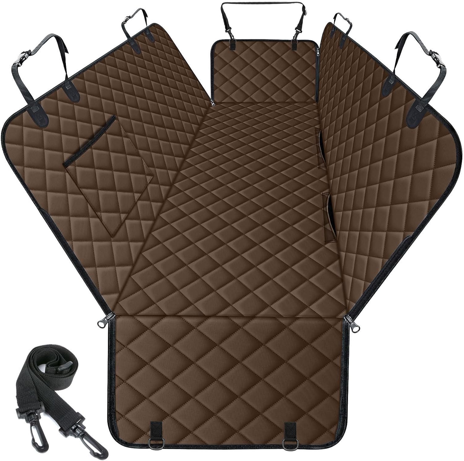 Waterproof Dog Car Seat Cover for Back Seat - Durable, Scratch Proof Pet Hammock with Nonslip Design & Storage Pockets, Fits Cars, SUVs, Trucks - L, Coffee/Black - Pet Explorer