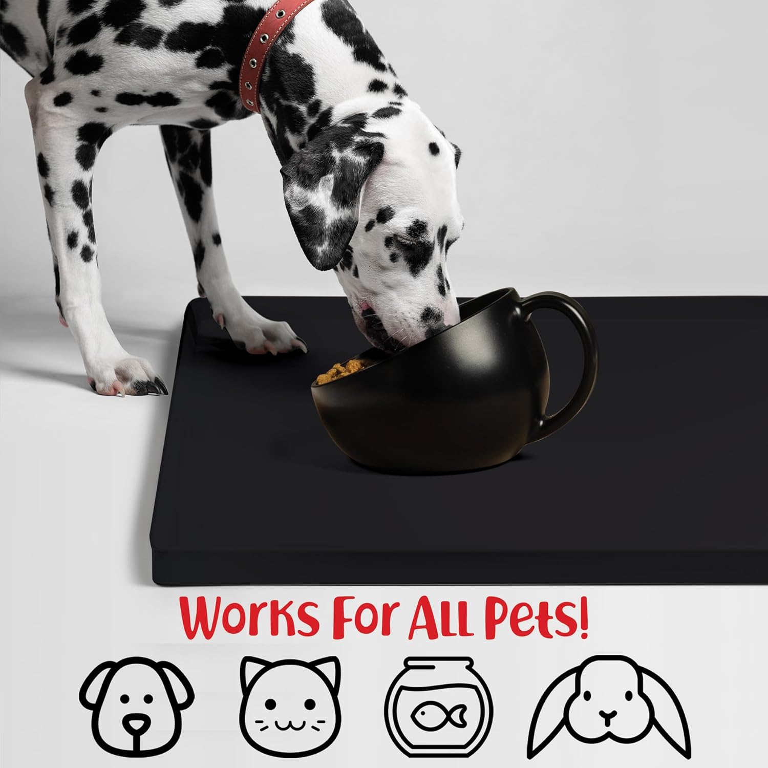 DogBuddy Dog Food Mat – Waterproof Dog Bowl Mat for Food and Water, Silicone Pet Feeding Mats for Floors, Non-Slip Placemat with High Edges for Dogs Bowls, Puppy Essentials (XL: 28" x 18", Black) - Pet Explorer
