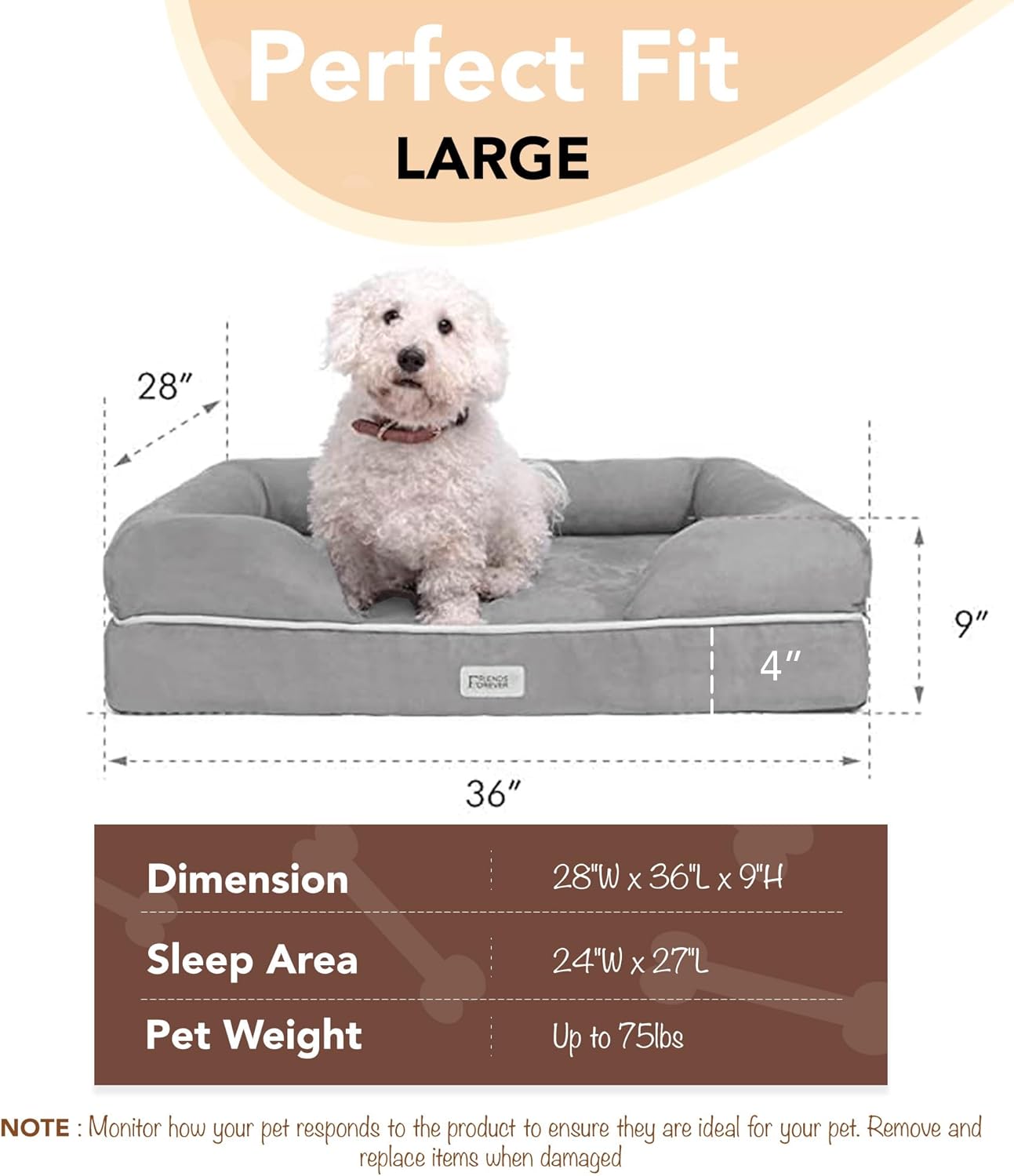 Chester Large Dog Bed - Orthopedic Memory Foam Mattress, Calming Couch, Wall Rim Pillow, Water Resistant, Washable Cover, Non-Slip, Cocoa Brown - Pet Explorer