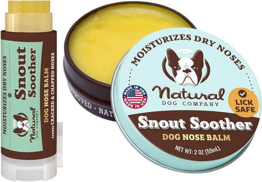 Natural Dog Company Snout Soother Bundle, Includes 2oz Tin + 0.15oz Stick, Dog Nose Balm for Chapped, Crusty and Dry Dog Noses, Organic, All Natural Ingredients, Packaging May Vary - Pet Explorer