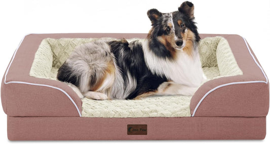 Orthopedic Dog Beds, Waterproof Memory Foam Large Sized Dog Bed with Sides, Non-Slip Bottom and Egg-Crate Foam Big Dogs Beds with Removable Washable Cover(Large,Pink) - Pet Explorer