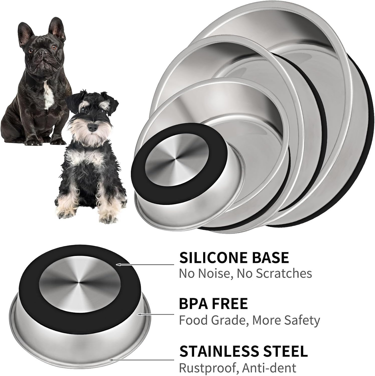Taglory 4 Cup Stainless Steel Dog Bowls Set of 2 for Food and Water, Silicone Base Anti-Slip, Rust Resistant, Extra Thick Metal Bowls for Small Dogs, 30oz, Black - Pet Explorer