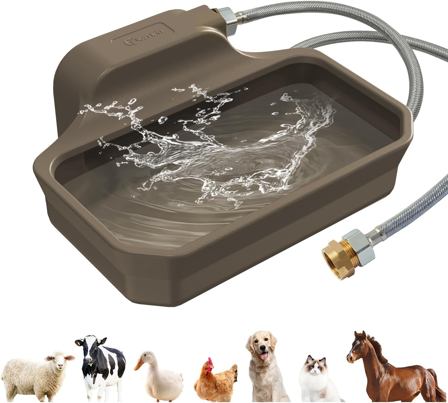 135OZ Automatic Water Dispenser for Dogs Patented Automatic Dog Water Bowl Fit 3/4'' GHT Male Faucet Outdoor Large Dog Water Bowl Include Water Hose Copper Connector Large Drinking Area Brown - Pet Explorer